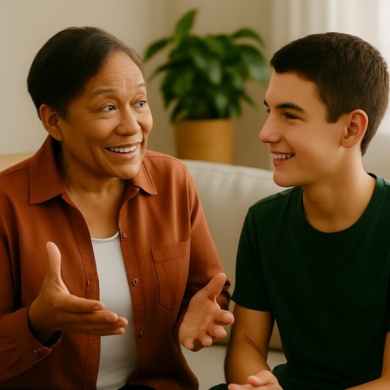 Parent and young adult improving communication through life coaching