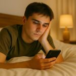 Young adult managing screen time and online overload challenges
